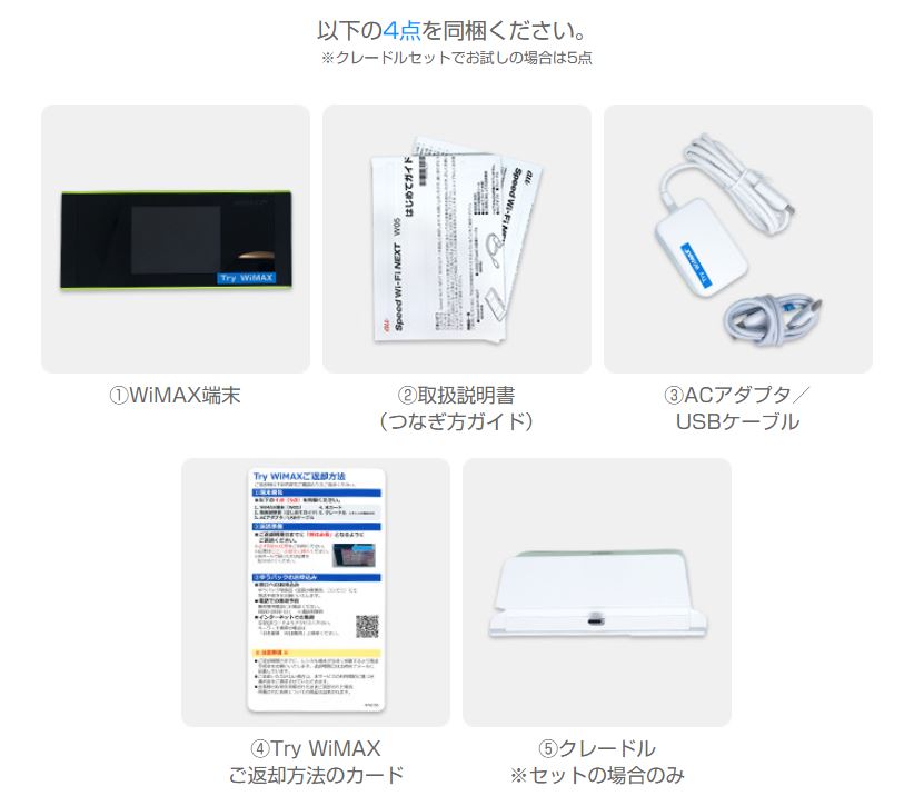 Try WiMAXの返却物